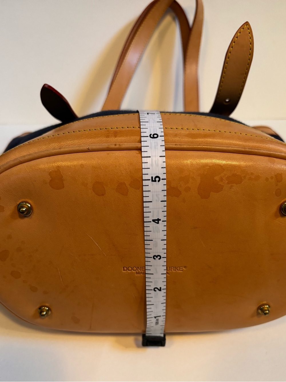 Dooney & Bourke Navy Canvas Cabriolet Bucket Bag Tote Tan Leather Trim - Picture 9 of 15